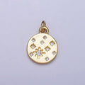 Gold, Silver Celestial North Stars CZ Dotted 11mm Round Coin Charm | AC984 AC992