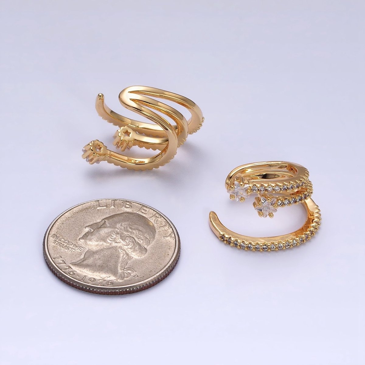 16K Gold plated Celestial Star Triple Micro Paved CZ Claw Cuff Earrings in Gold & Silver | AB941 AB931