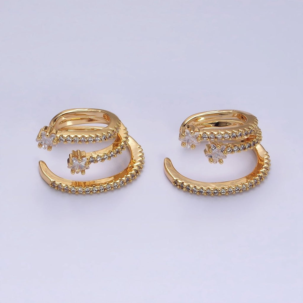 16K Gold plated Celestial Star Triple Micro Paved CZ Claw Cuff Earrings in Gold & Silver | AB941 AB931