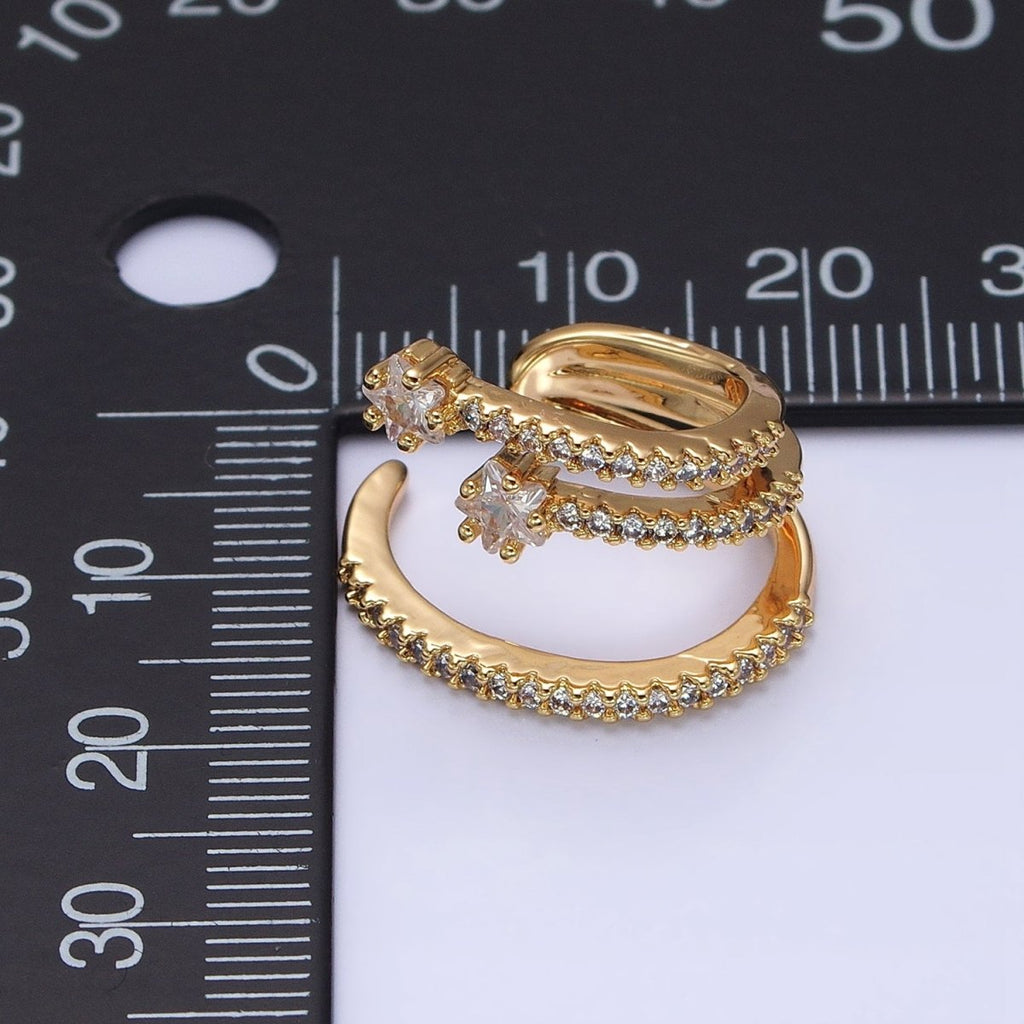16K Gold plated Celestial Star Triple Micro Paved CZ Claw Cuff Earrings in Gold & Silver | AB941 AB931