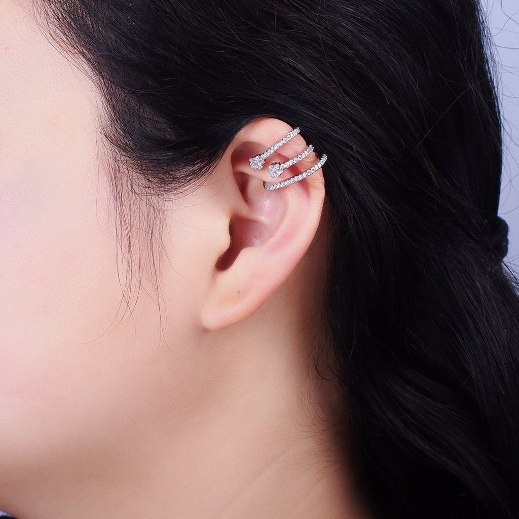16K Gold plated Celestial Star Triple Micro Paved CZ Claw Cuff Earrings in Gold & Silver | AB941 AB931