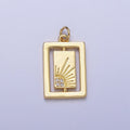 Gold, Silver Celestial Sun Micro Paved CZ Double Rectangular Tag Charm | AC406 AC407