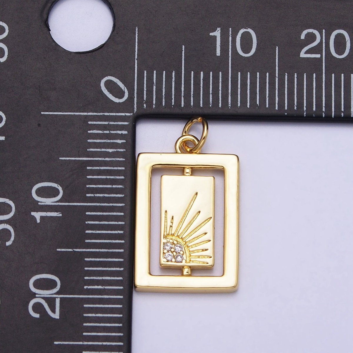 Gold, Silver Celestial Sun Micro Paved CZ Double Rectangular Tag Charm | AC406 AC407