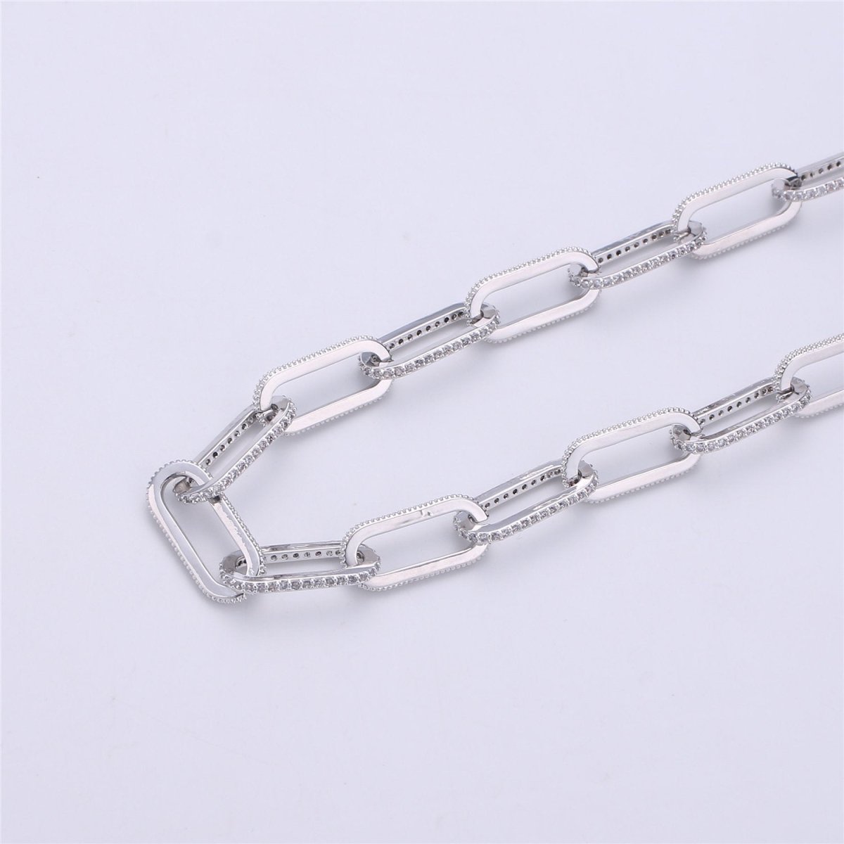 Gold Silver Chunky Micro Pave Necklace Chunky CZ Diamond Thick Elongated PAPERCLIP Chain by Meter in 24K Gold plated for Jewelry Supply | WA1365 Clearance Pricing