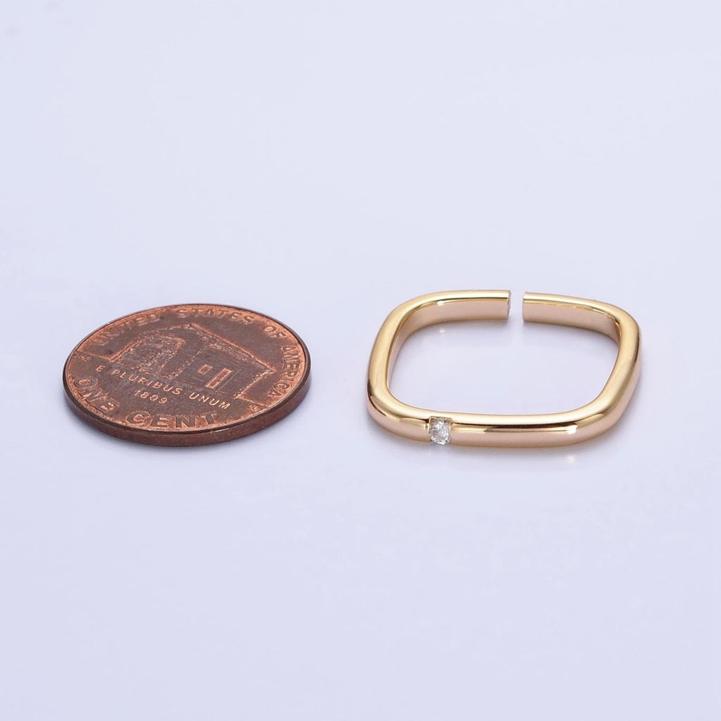 Gold, Silver Clear CZ Dotted 20mm Boxy Geometric Adjustable Ring | O-1908 O-1909