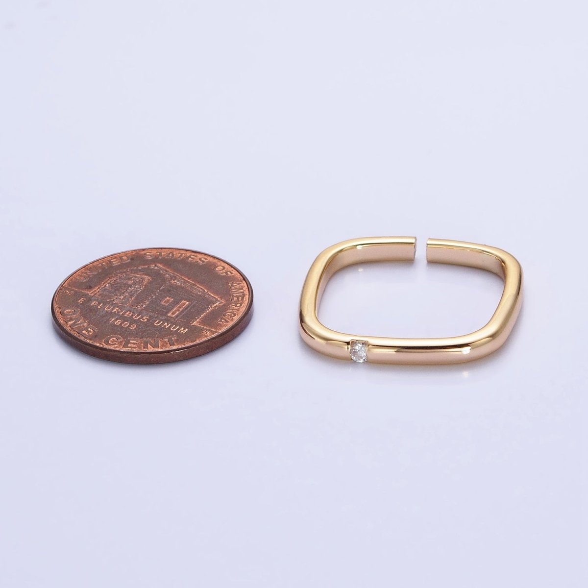 Gold, Silver Clear CZ Dotted 20mm Boxy Geometric Adjustable Ring | O-1908 O-1909