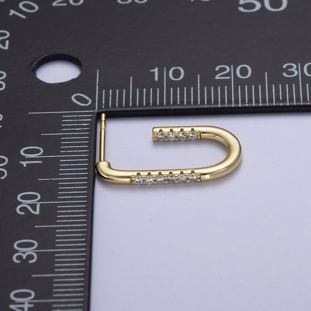 Gold, Silver Clear Micro Paved CZ Front J-Shaped Geometric Hoop Earrings | AD-053 AB-430
