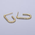 Gold, Silver Clear Micro Paved CZ Front J-Shaped Geometric Hoop Earrings | AD-053 AB-430