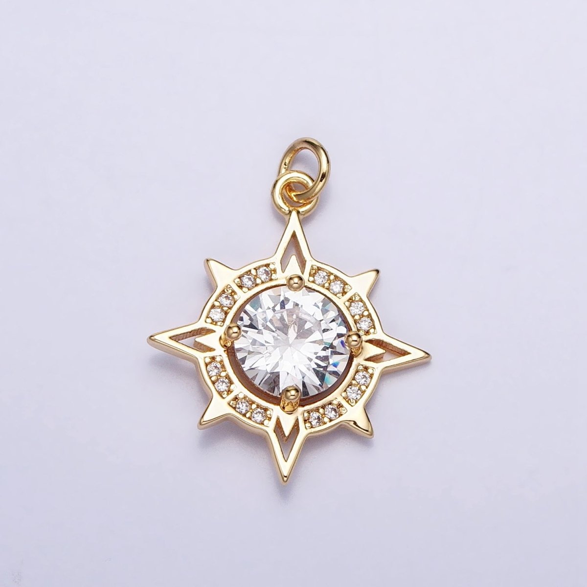 Gold, Silver Compass Celestial Sun Round Clear CZ Charm | AC385 AC386 - DLUXCA