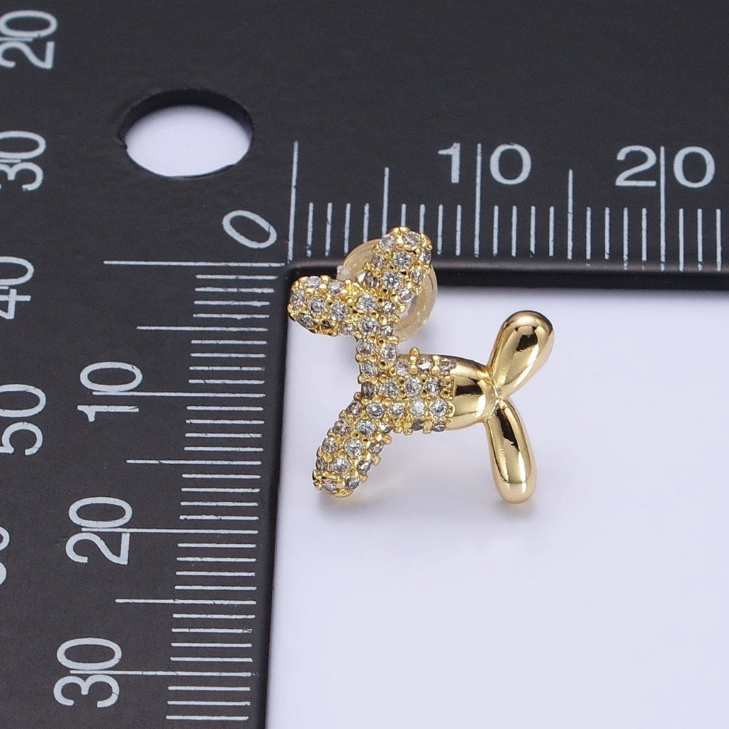 Gold, Silver Dog Balloon Bubble Animal Micro Paved CZ Stud Earrings | AB560 AB561
