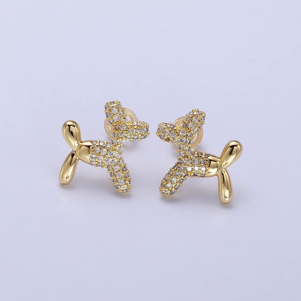 Gold, Silver Dog Balloon Bubble Animal Micro Paved CZ Stud Earrings | AB560 AB561