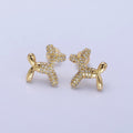 Gold, Silver Dog Balloon Bubble Animal Micro Paved CZ Stud Earrings | AB560 AB561
