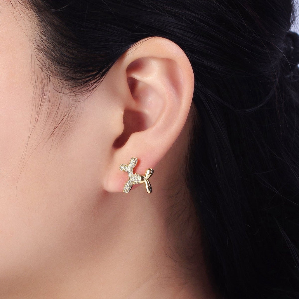 Gold, Silver Dog Balloon Bubble Animal Micro Paved CZ Stud Earrings | AB560 AB561
