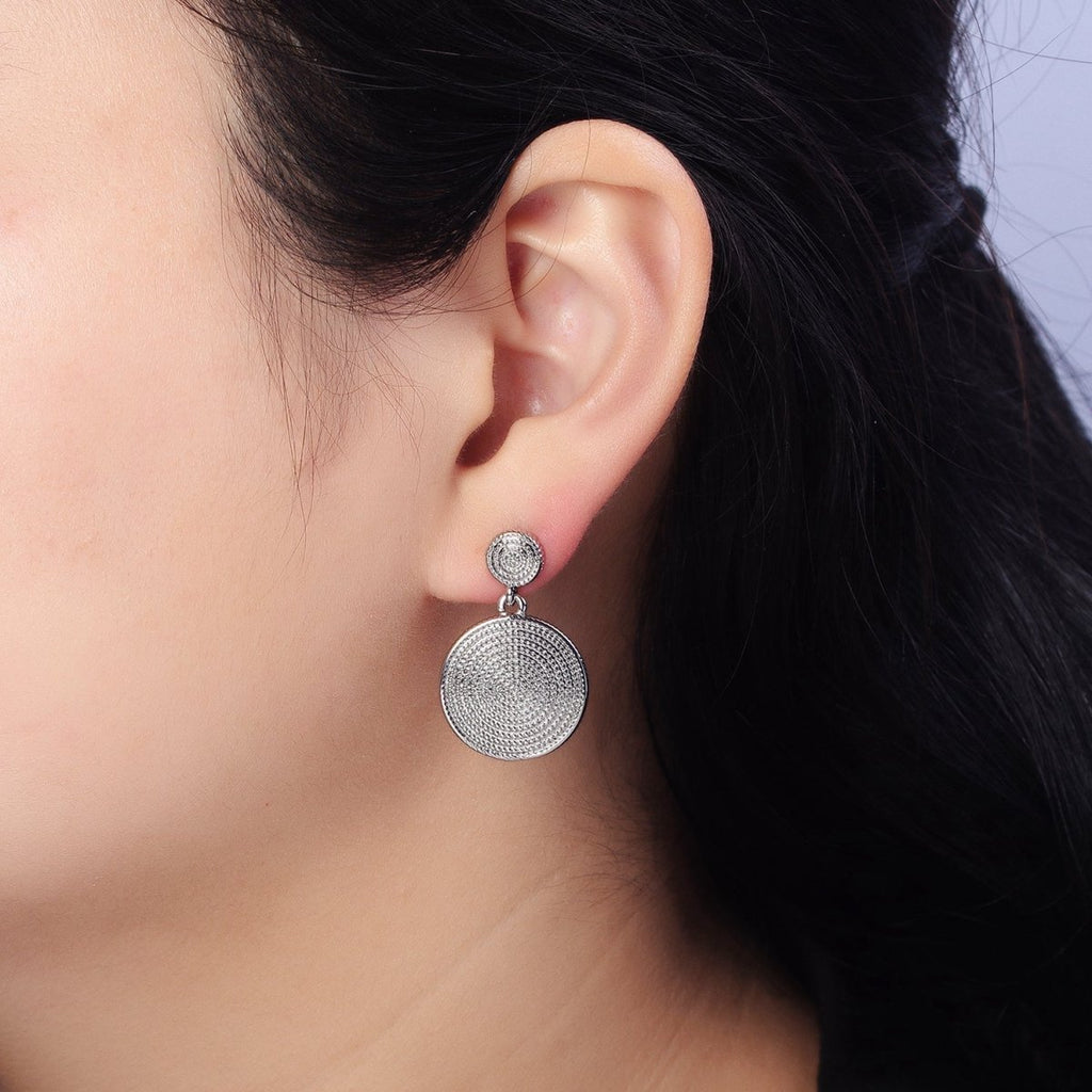 Gold, Silver Double Circular Beaded Round Drop Dangle Stud Earrings | AB568 AB570