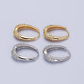 Gold, Silver Double Clear Micro Paved CZ Oblong U-Shaped Hoop Earrings | AB452 AB463