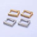Gold, Silver Double Micro Paved CZ Lined Square Geometric Hoop Earrings | AB478 AB487