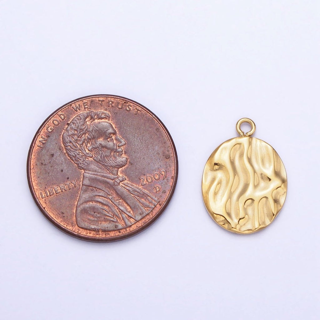 Gold, Silver Double Sided Oval Hammered Charm in Gold & Silver | P-890 - DLUXCA