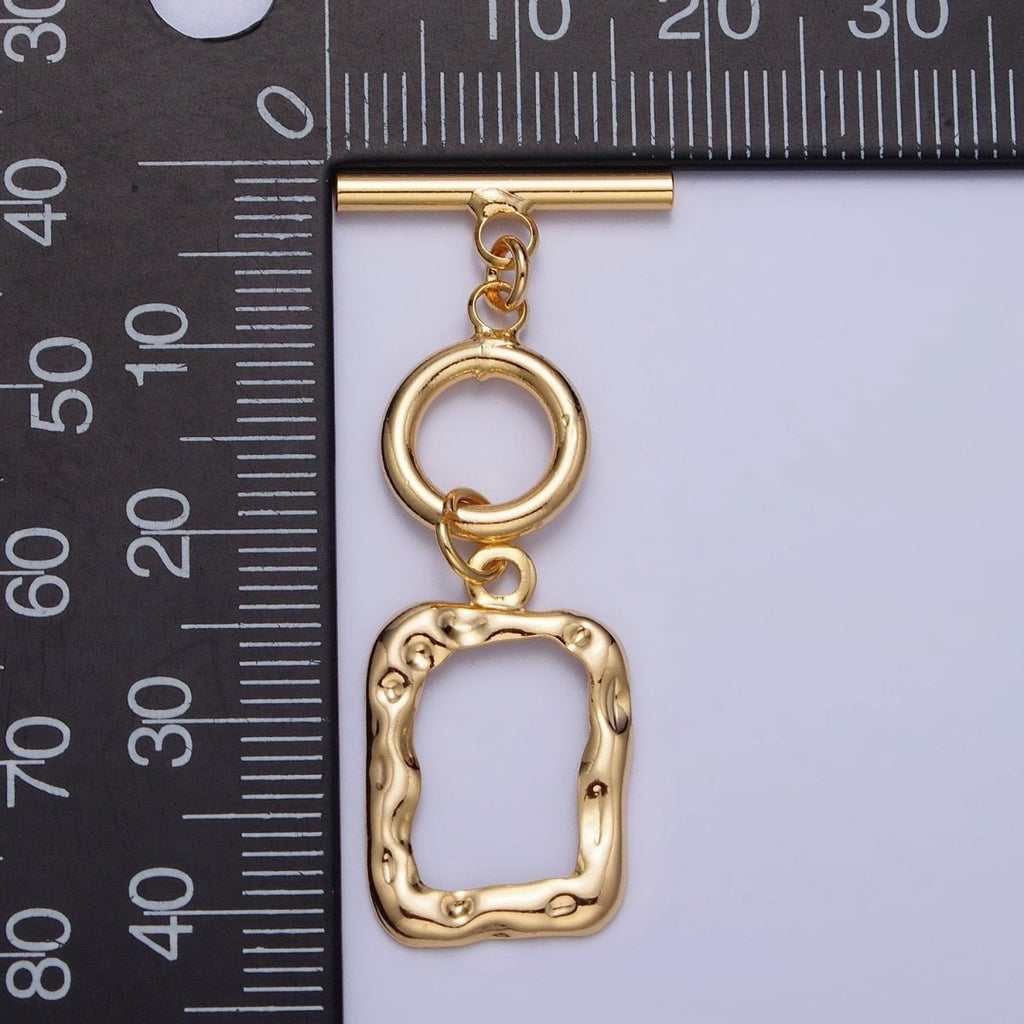 Gold, Silver Double Toggle Clasps Round & Hammered Rectangular Jewelry Closure Supply | Z-095 Z-096 - DLUXCA