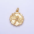 Gold, Silver Dragonfly Insect Round Octagonal Charm | AC757 AC758 - DLUXCA