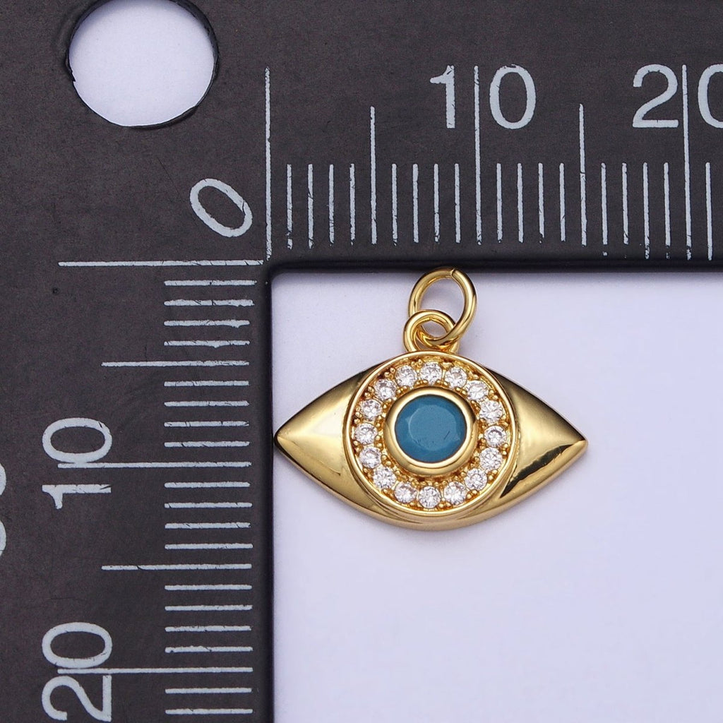 Gold, Silver Evil Eye Turquoise Clear Micro Paved CZ Protection Charm | AC410 AC411
