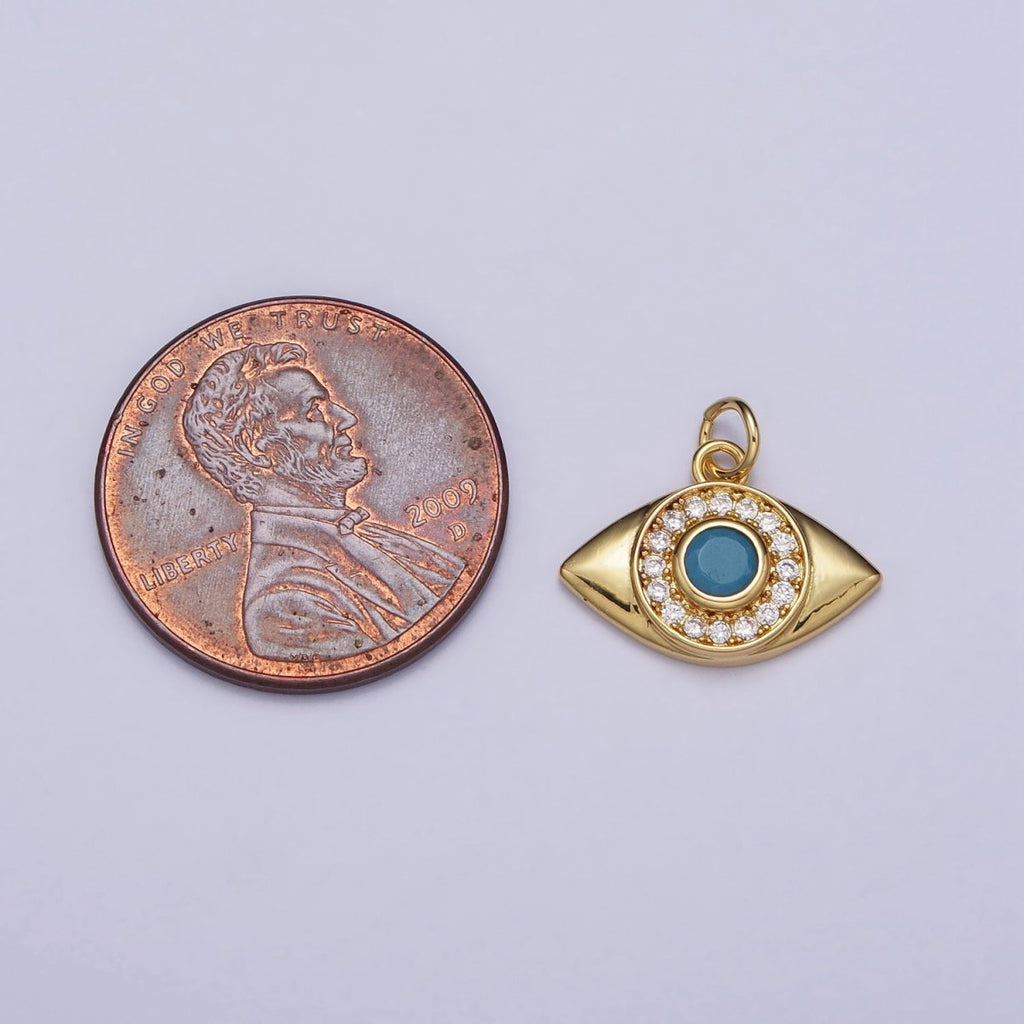 Gold, Silver Evil Eye Turquoise Clear Micro Paved CZ Protection Charm | AC410 AC411