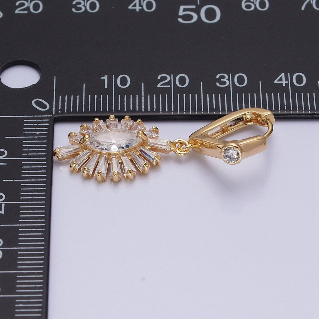 Gold, Silver Geometric Marquise Baguette Drop CZ Diamond Rhombus Huggie Earrings | AD806 AD807