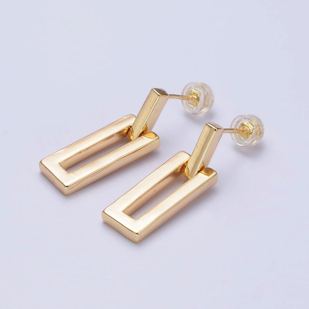 Gold, Silver Geometric Rectangular Bar Drop Dangle Stud Earrings in Gold & Silver | AB393 AB734