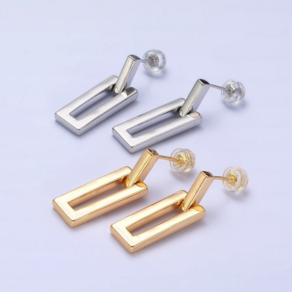 Gold, Silver Geometric Rectangular Bar Drop Dangle Stud Earrings in Gold & Silver | AB393 AB734