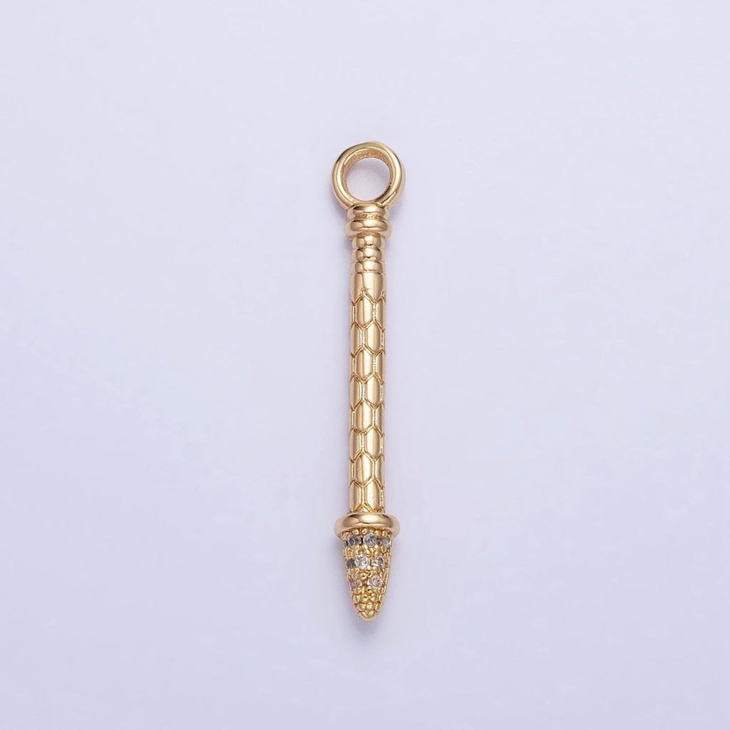 Gold, Silver Hexagonal Textured Micro Paved CZ Arrow Add-On Charm | AC681 AC682