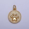 Gold, Silver Micro Paved CZ Animal Pet Pawprint Round Charm | AC1005 AC1006 - DLUXCA
