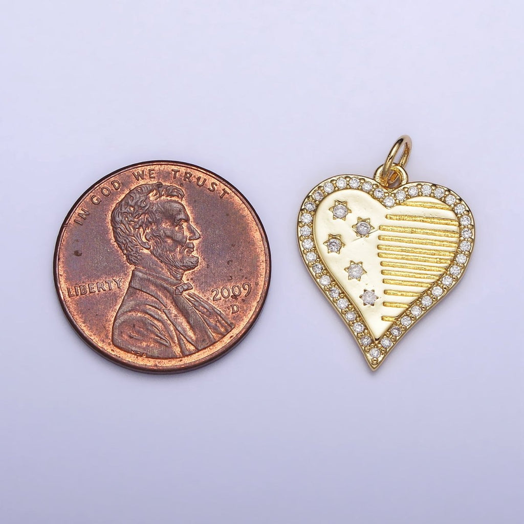 Gold, Silver Micro Paved CZ Celestial Star Sun Half Lined Heart Charm | AC993 AC994