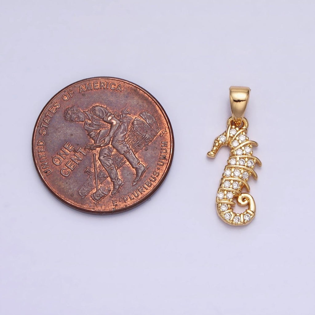 Gold, Silver Micro Paved CZ Seahorse Ocean Animal Mini Pendant | AA350 AA351