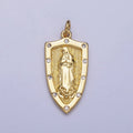 Gold, Silver Mother Mary Lady Guadalupe Lined CZ Dotted Shield Charm | AC975 AC1010
