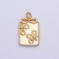 Gold, Silver Nature Flower Ribbon Bow Rectangular Tag Charm | AC387 AC388