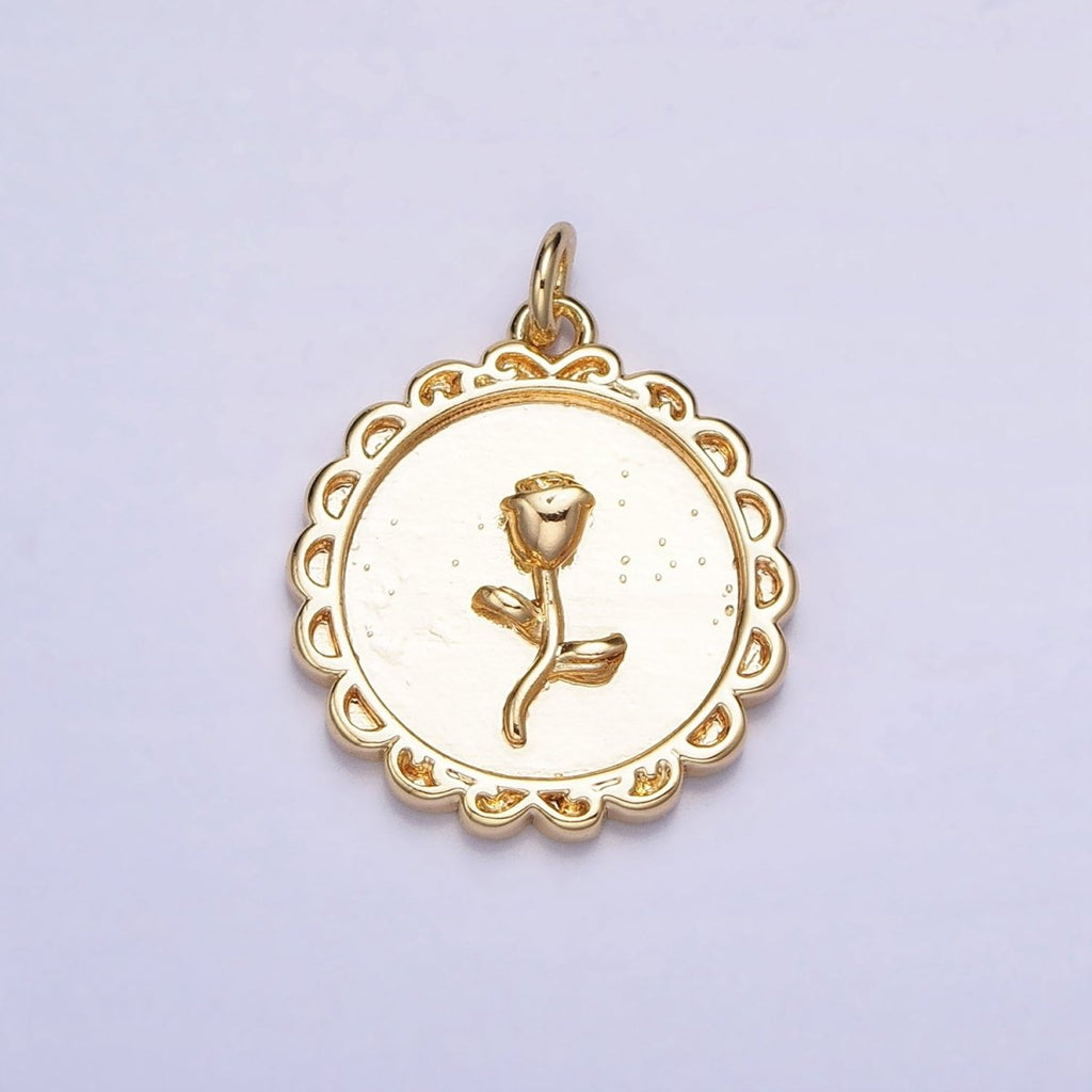 Gold, Silver Nature Rose Flower Round Charm | AC687 AC688