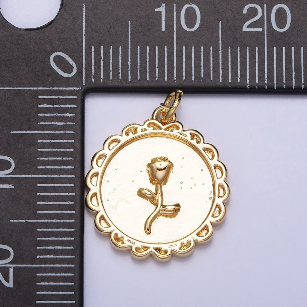 Gold, Silver Nature Rose Flower Round Charm | AC687 AC688