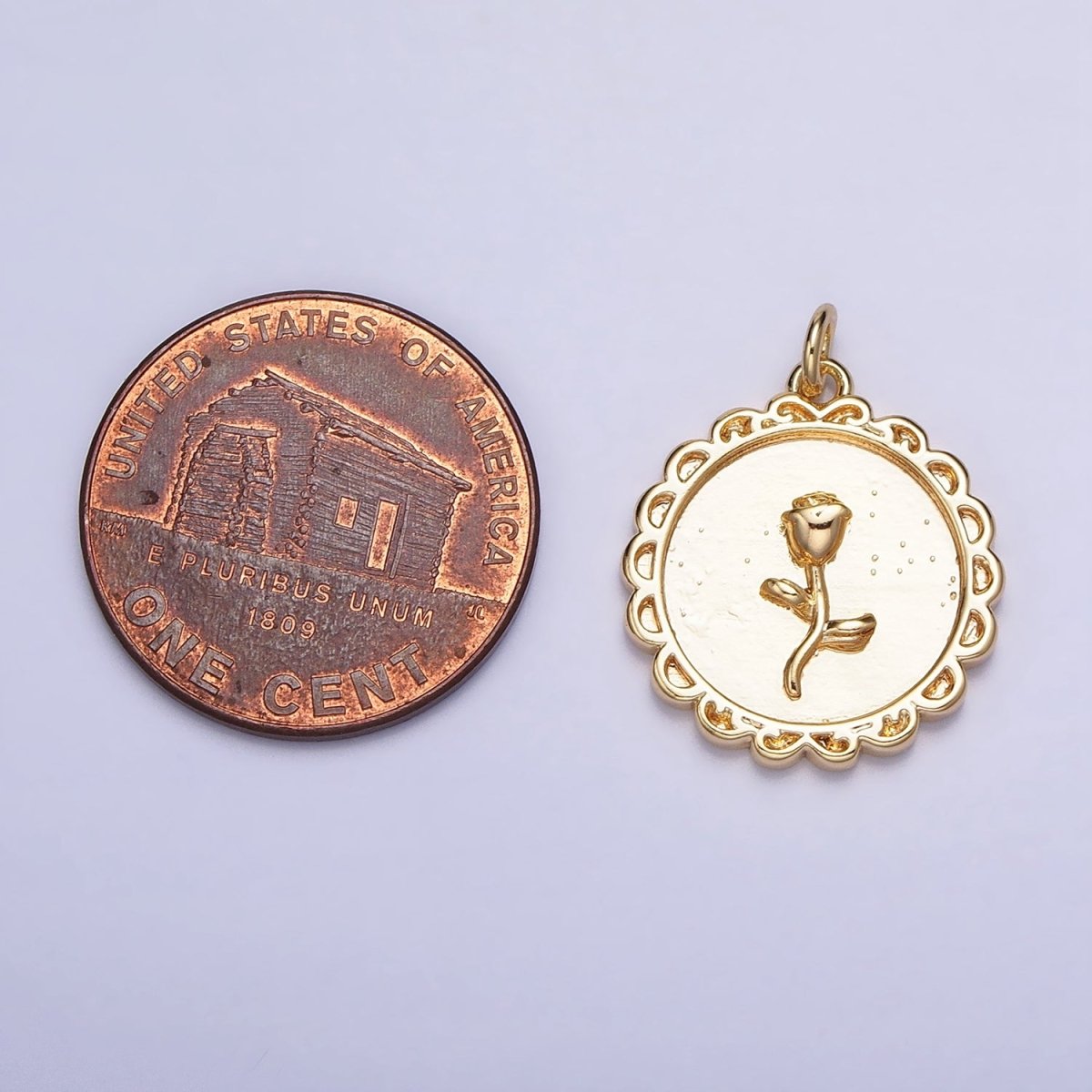 Gold, Silver Nature Rose Flower Round Charm | AC687 AC688