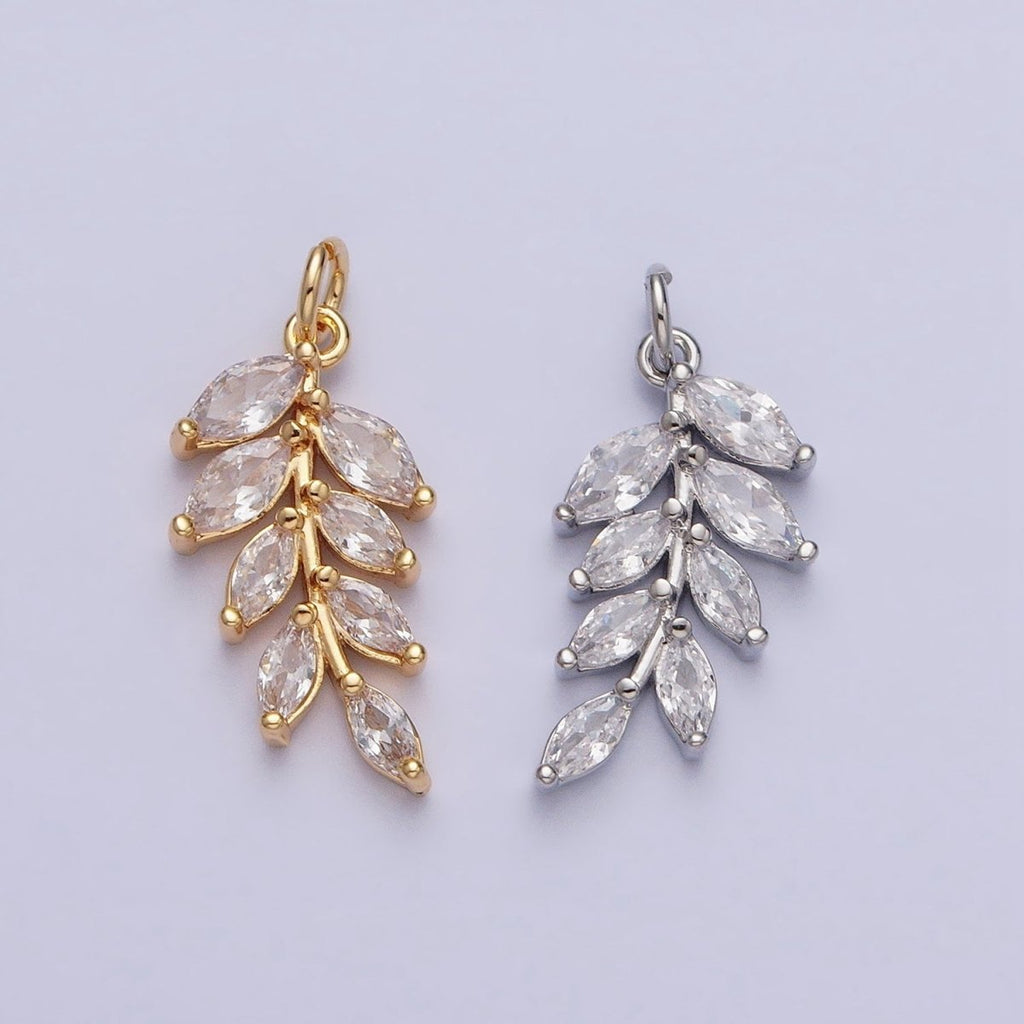 Gold, Silver Olive Leaf Clear Marquise Plant Add-On Charm | AC606 AC624