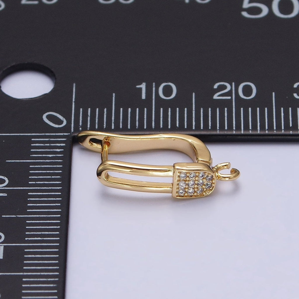 Gold. Silver Paperclip Micro Paved CZ Open Loop English Lock Earrings Supply in Gold & Silver | Z-286 Z-287 - DLUXCA