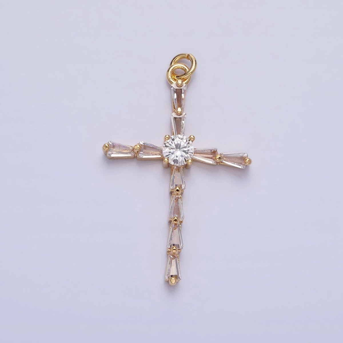 Gold, Silver Religious Latin Cross Triangle Baguette CZ Charm | AC735 AC736