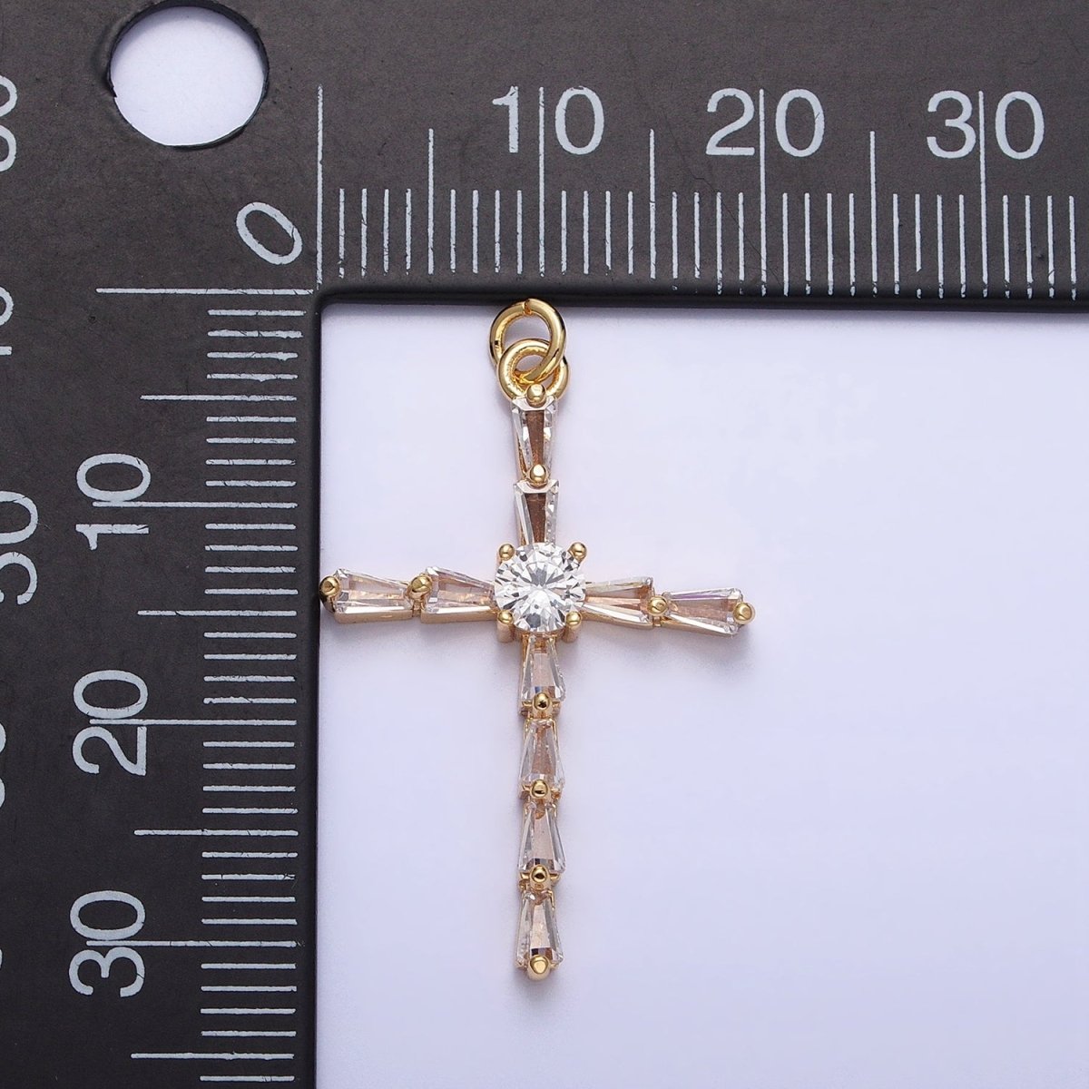 Gold, Silver Religious Latin Cross Triangle Baguette CZ Charm | AC735 AC736