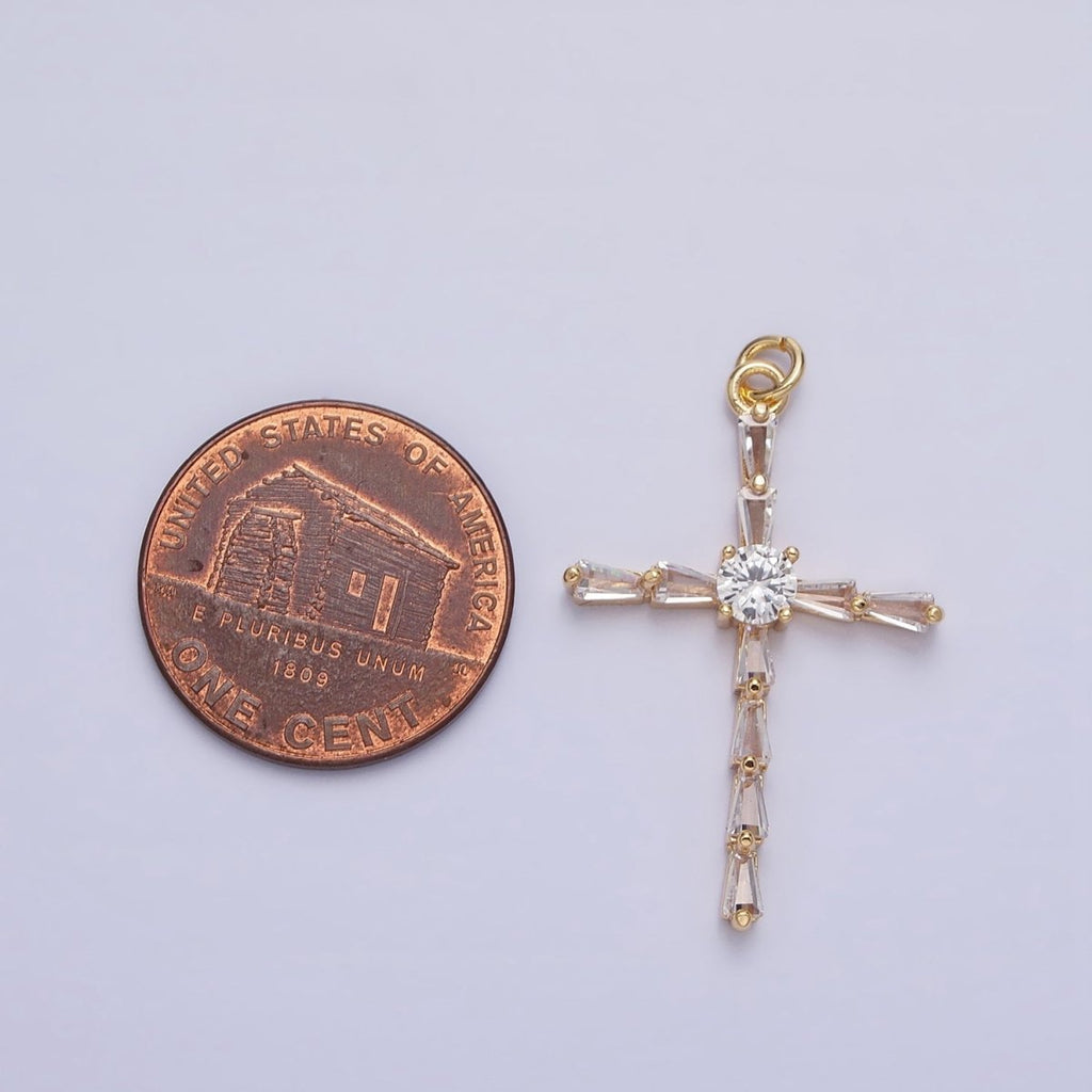 Gold, Silver Religious Latin Cross Triangle Baguette CZ Charm | AC735 AC736