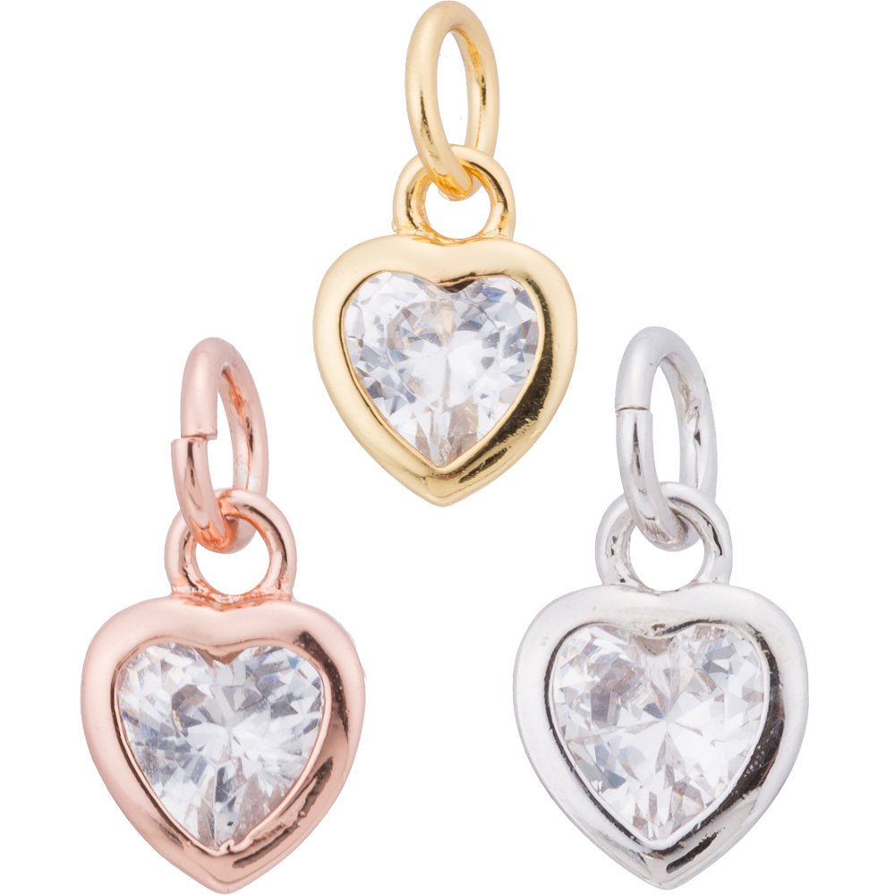 Gold / Silver / Rose Gold plated Heart Diamond, Cute Love, Dangle Charm, Modern Craft Gift Cubic Zirconia Bracelet Charm Bead Findings Pendant For Jewelry Making | E-230 E-232