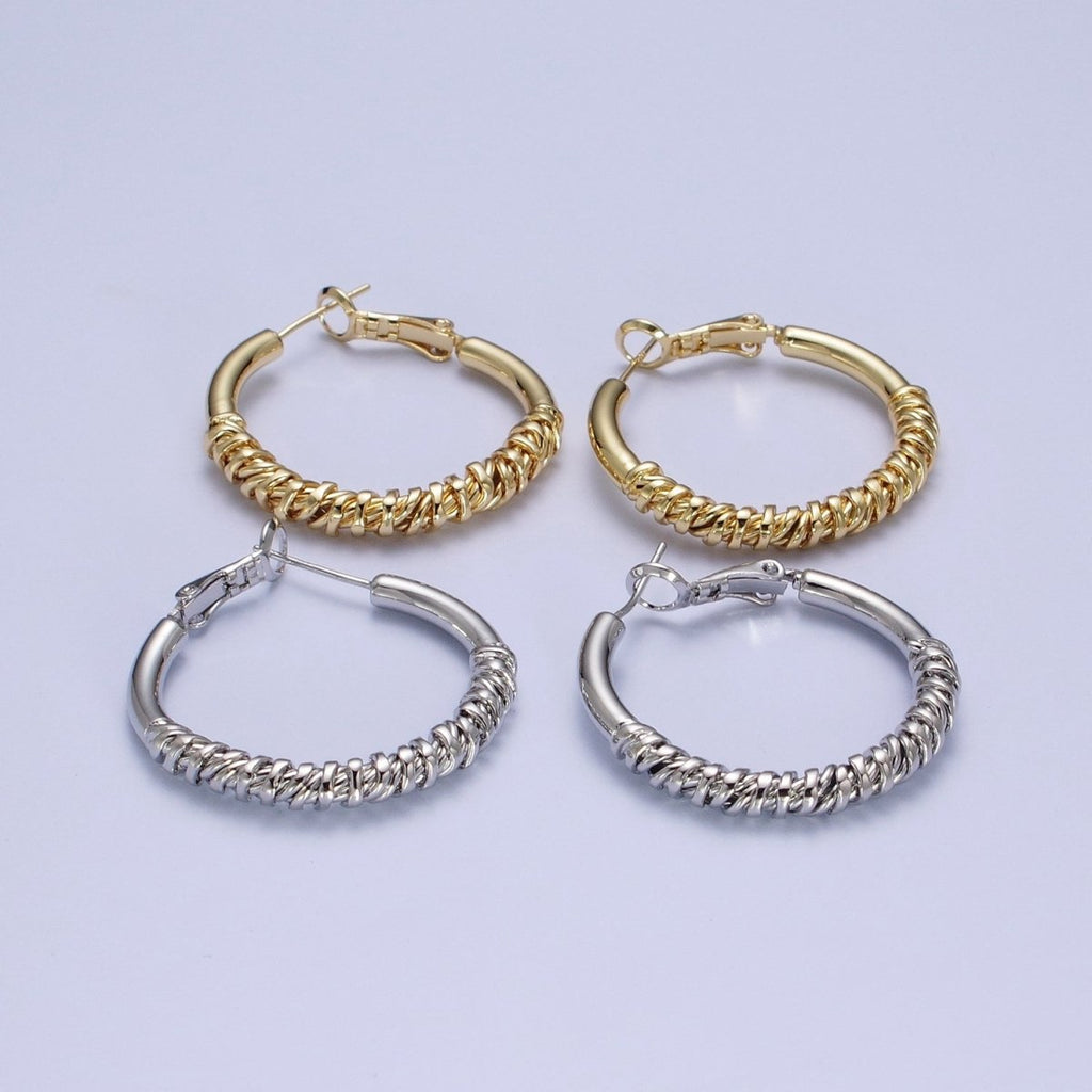 Gold / Silver Round Half Spiral Cord Geometric Hoops Earrings | AE1093 AE1094