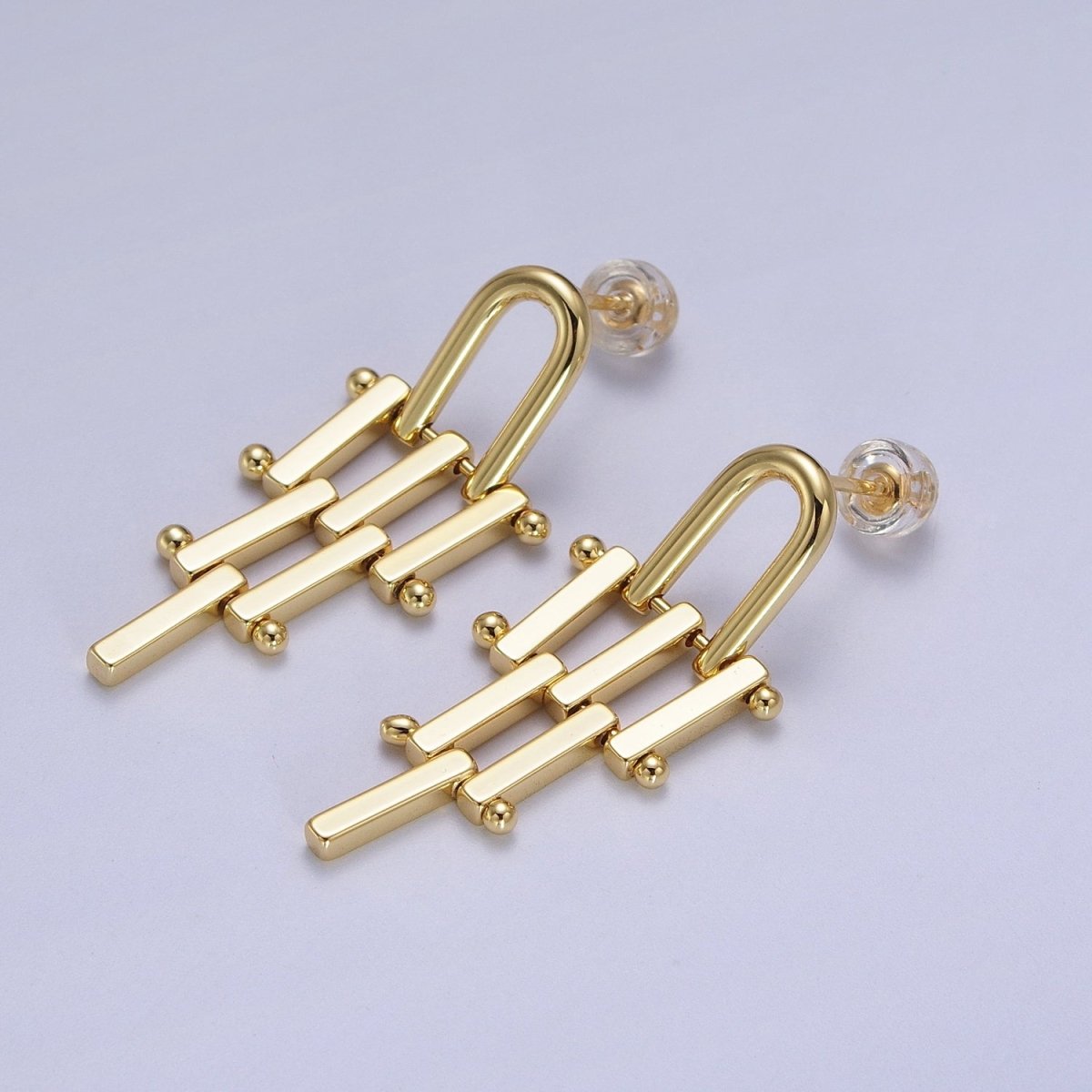 Gold & Silver U Shaped Bar Link Dangle Studs Earrings | AD-112 AD-113