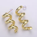 Gold Spiral Earrings, Gold Stud Earrings, Gold Corkscrew Earrings, Gold Chunky Earrings Bold Statement Jewelry Q-340 - DLUXCA