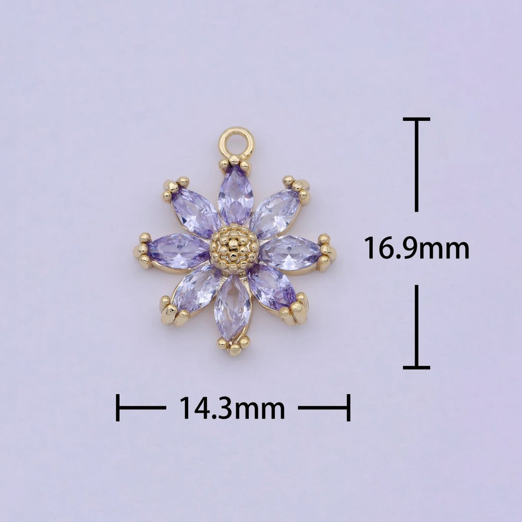 Gold Spring Daisy Purple Marquise CZ Petal Flower Pendant C-144 - DLUXCA