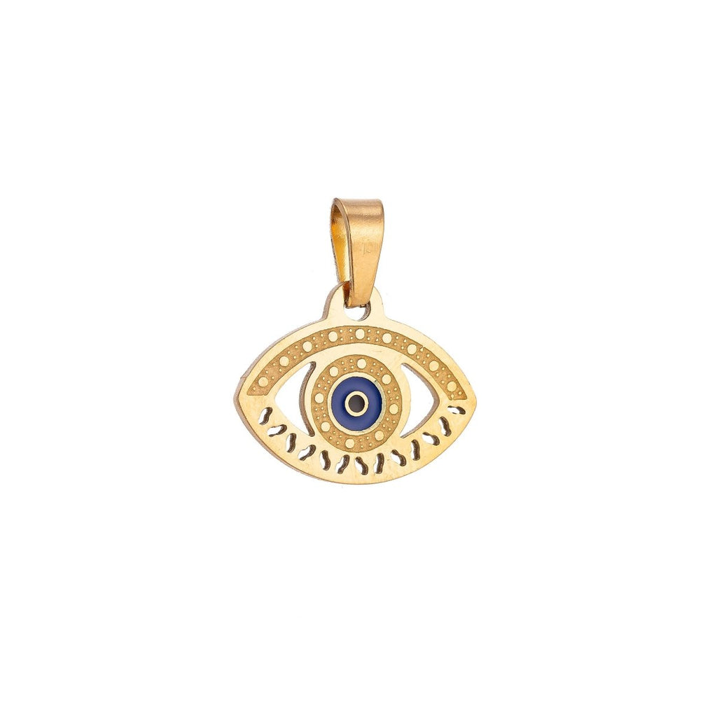 Gold Stainless Steel Greek Eye Charm Evil Eye Pendant Necklace, Greek Eye Pendant Charm Bails Findings for Jewelry Making J-330 - DLUXCA