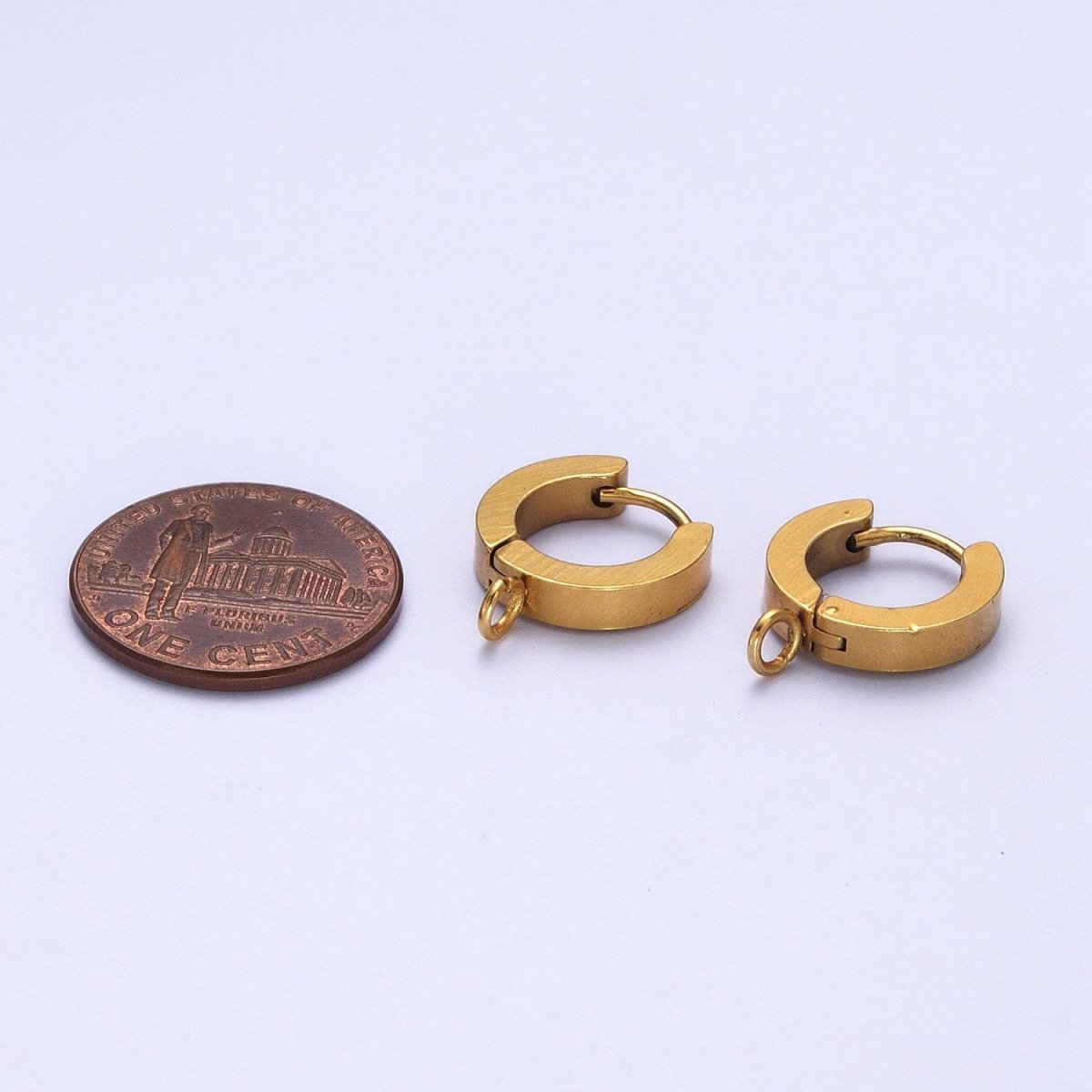 Gold Stainless Steel Open Loop 13.5mm Huggie Hoop Earrings Supply K-190 - DLUXCA