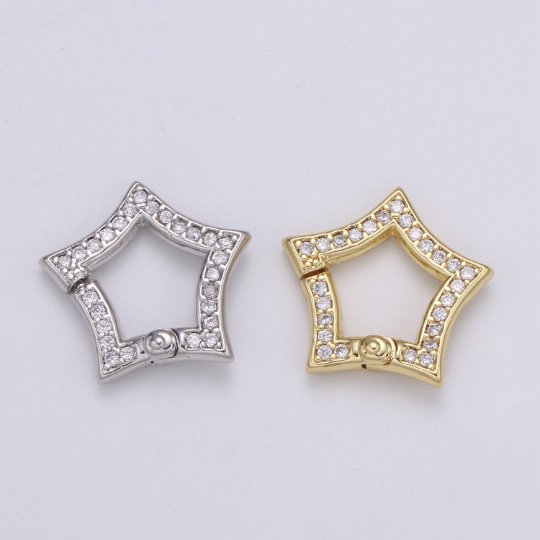 Gold Star Clasp Spring Gate Ring, Push Gate Ring Snap Click Lock 14K Gold plated Clasp for Link Necklace Bracelet Connector L-169 L-170 - DLUXCA
